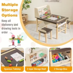 Costway Kids Art Table & Chairs Set Wooden Drawing Desk With Paper Roll Storage Shelf Bins -Children Furniture Store GUEST 36e28d7a 74e6 4a62 82ac fa2cc1677b65
