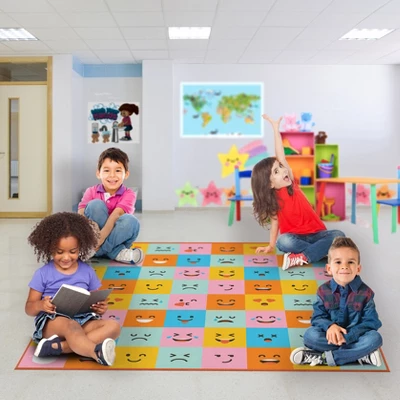 Deerlux 6 Ft. Social Distancing Colorful Kids Classroom Seating Area Rug, Emoji Mask Design 4 Deerlux 6 Ft. Social Distancing Colorful Kids Classroom Seating Area Rug, Emoji Mask Design - Image 2