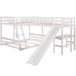 Twin Over Full Bunk Bed With Twin Size Loft Bed With Desk, Slide And Full Length Rail - ModernLuxe -Children Furniture Store GUEST 38fd5e95 7eb1 4947 9564 e08358793b01