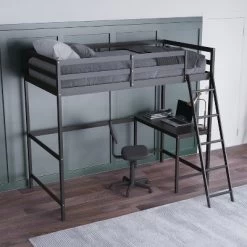 Emma And Oliver Twin Wood Loft Bed Frame With Protective Guardrails And Integrated Desk And Ladder For Use With Any 6-8" Thick Mattress -Children Furniture Store GUEST 3b510eed ba3a 4dd1 a733 1cba89295d1f