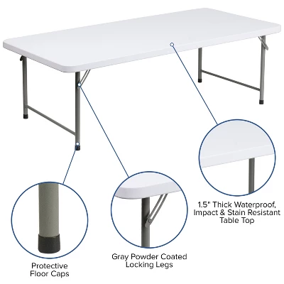 Emma And Oliver 4.93-Foot Kid's Granite White Plastic Folding Activity Table - Play Table 4 Emma And Oliver 4.93-Foot Kid's Granite White Plastic Folding Activity Table - Play Table - Image 2