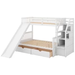 Twin Over Full Bunk Bed With Drawers,Storage Staircase And Slide-ModernLuxe -Children Furniture Store GUEST 413080b6 6844 4e94 b3bb fc5d7fac0da7
