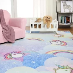Unicorn Rainbow Colorful Kids Playroom Nursery Washable Indoor Area Rug By Blue Nile Mills -Children Furniture Store GUEST 41bd4e91 fd1e 465d 8ff7 5198a0915064