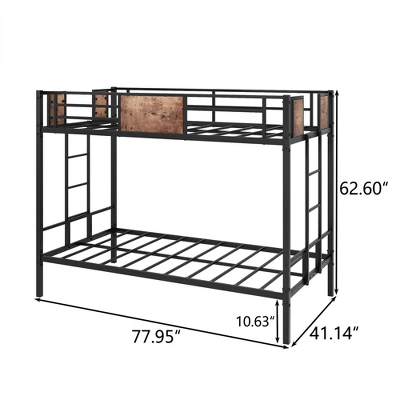 Twin Over Twin Metal Bunk Bed With Ladder And Full-Length Guardrail, Black-ModernLuxe 4 Twin Over Twin Metal Bunk Bed With Ladder And Full-Length Guardrail, Black-ModernLuxe - Image 2
