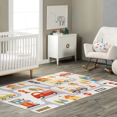 NuLOOM Carmina City Streets Machine Washable Kids Area Rug 3' X 5' In White Multi 3 NuLOOM Carmina City Streets Machine Washable Kids Area Rug 3' X 5' In White Multi