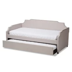 Twin Ally Fabric Upholstered Sofa Daybed With Roll Out Trundle Guest Bed Beige - Baxton Studio