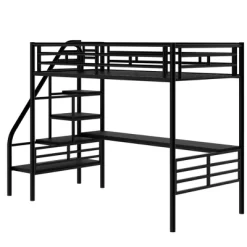 Metal Twin Size Loft Bed With Desk, Black - ModernLuxe 16 Metal Twin Size Loft Bed With Desk, Black - ModernLuxe -Children Furniture Store GUEST 474e4206 3c0f 4419 9a0e 8dee14f0cbdf