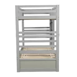 Twin Over Twin Wood Bunk Bed With Safety Rail And Movable Trundle-ModernLuxe -Children Furniture Store GUEST 47799132 e9c7 490b aa2d b53e9d5fac78
