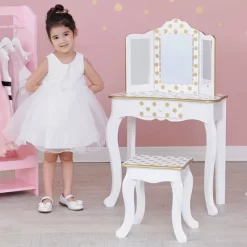 Fashion Polka Dot Gisele Play Vanity Set With Led Mirror White/Gold - Teamson Kids -Children Furniture Store GUEST 47d4c37d 94d8 4596 b31a 9cc32422096d