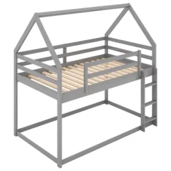Twin Over Twin House Shaped Bunk Bed With Ladder And Guardrail-ModernLuxe -Children Furniture Store GUEST 4a07152c 3c9e 482b 98e0 b23fa9d0314c