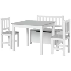 Qaba 4-Piece Kids Table Set With 2 Wooden Chairs, 1 Storage Bench, And Interesting Modern Design -Children Furniture Store GUEST 4a25cfbe 61ff 4534 aa83 ccd0dd1a2c63