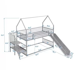 Twin Over Twin Metal Bunk Bed House Bed With Slide And Staircase-ModernLuxe -Children Furniture Store GUEST 4ab0ba1a bc59 4422 802e 263d52ad637a