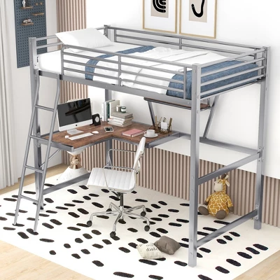 Twin Size Loft Metal Bed With Desk And Shelves - ModernLuxe 11 Twin Size Loft Metal Bed With Desk And Shelves - ModernLuxe - Image 9
