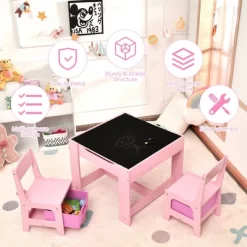 Costway 3 In 1 Wood Activity Table Chair Set W/Storage Box Pink -Children Furniture Store GUEST 4b9961a2 3558 47a3 b3d0 a78b011747fd