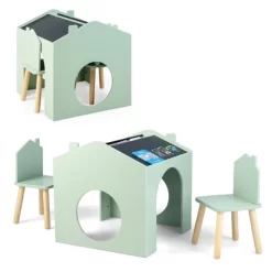Costway 3 Piece Kids Wooden Table And Chair Set With Blackboard For Drawing Reading Green/Gray/White -Children Furniture Store GUEST 4c4ff4df fc94 4cbc a640 c14f177c12d9