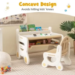 Costway Kids Drawing Table & Chair Set For Reading Playing With Pens & Blackboard Eraser Blue/Brown -Children Furniture Store GUEST 4c6c0536 012e 477d 8a25 bbd5a90834ef