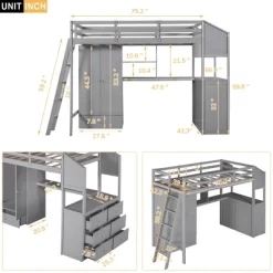 Twin Size Loft Bed With Wardrobe, Drawers And Desk With Shelves - ModernLuxe 15 Twin Size Loft Bed With Wardrobe, Drawers And Desk With Shelves - ModernLuxe -Children Furniture Store GUEST 4cf5baa2 1bcc 4e57 8206 c849b57b98e0