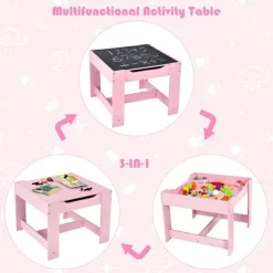 Costway 3 In 1 Kids Wood Table Chairs Set W/ Storage Box Blackboard Drawing Pink -Children Furniture Store GUEST 4d43531d b688 45c7 805a fdca4e59f222 1