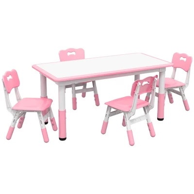 Qaba Kids Table And Chair Set With 4 Chairs, Adjustable Height, Easy To Clean Table Surface, For 1.5 - 5 Years Old 9 Qaba Kids Table And Chair Set With 4 Chairs, Adjustable Height, Easy To Clean Table Surface, For 1.5 - 5 Years Old - Image 7