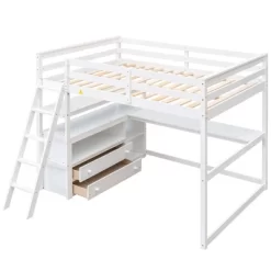 Full Size Loft Bed With Desk, Shelf And Two Built-in Drawers - ModernLuxe -Children Furniture Store GUEST 4ec9675e 6538 4788 aef0 dc0558b0e140