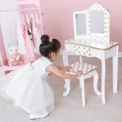 Fashion Polka Dot Gisele Play Vanity Set With Led Mirror White/Gold - Teamson Kids -Children Furniture Store GUEST 4f1fb93f dbcd 40c7 a12e 6bba57ec1c81