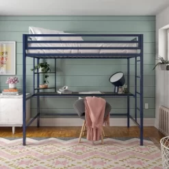 Twin Maxwell Metal Loft Bed With Desk & Shelves Blue/Black - Novogratz -Children Furniture Store GUEST 4f48102e b8d2 4a88 9ccf 8d6599861342