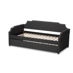 Twin Ally Fabric Upholstered Sofa Daybed With Roll Out Trundle Guest Bed Dark Gray - Baxton Studio -Children Furniture Store GUEST 4fa05104 5c62 4ae9 a9fd 002cb62ffd10