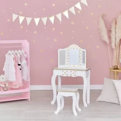 Fashion Polka Dot Gisele Play Vanity Set With Led Mirror White/Gold - Teamson Kids -Children Furniture Store GUEST 5126d27d 9eae 4c46 b917 63a03d288f13