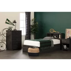 Twin Zach Bookcase Headboard Gray Oak - South Shore -Children Furniture Store GUEST 527ffce7 6894 4d69 a5ed 67f2572b776c