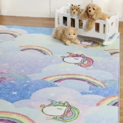 Unicorn Rainbow Colorful Kids Playroom Nursery Washable Indoor Area Rug By Blue Nile Mills -Children Furniture Store GUEST 540068ea 72fa 424b b052 0a61e610e8da