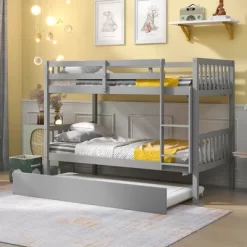 Twin Over Twin Wood Bunk Bed With Trundle, Safety Rail And Ladder-ModernLuxe -Children Furniture Store GUEST 543bae8d b091 4f18 afbe 5b44ee1f21e8