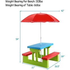 Costway 4 Seat Kids Picnic Table W/Umbrella Garden Yard Folding Children Bench Outdoor -Children Furniture Store GUEST 55f73ef8 f420 48c2 9f1d f9534aba834f