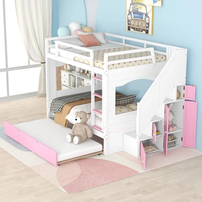 Full Over Full Bunk Bed With Trundle, Stairs, Ladders And Storage Cabinet-ModernLuxe 14 Full Over Full Bunk Bed With Trundle, Stairs, Ladders And Storage Cabinet-ModernLuxe - Image 12