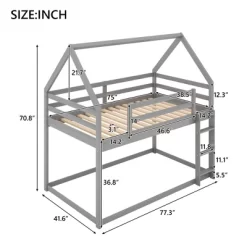 Twin Over Twin House Shaped Bunk Bed With Ladder And Guardrail-ModernLuxe -Children Furniture Store GUEST 5b2b9af2 cfa0 4518 8591 17d4a3c413be