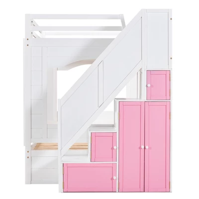 Full Over Full Bunk Bed With Trundle, Stairs, Ladders And Storage Cabinet-ModernLuxe 11 Full Over Full Bunk Bed With Trundle, Stairs, Ladders And Storage Cabinet-ModernLuxe - Image 9