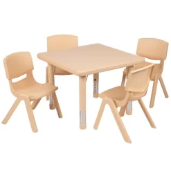 Emma And Oliver 24" Square Plastic Height Adjustable Activity Table Set With 4 Chairs -Children Furniture Store GUEST 5d4779ed f55a 4698 b41c 24b2b2ede9bd