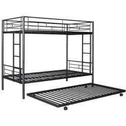 Twin Over Twin Metal Bunk Bed With Trundle Bed And Ladders-ModernLuxe -Children Furniture Store GUEST 5dcc0351 2630 4feb a071 102bffeacea8