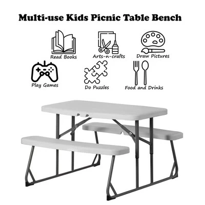 Foldable White Kids' Picnic Table Bench Outdoor Portable Children's Backyard Table, Crafting, Dining, And Playtime Patio Table 4 Foldable White Kids' Picnic Table Bench Outdoor Portable Children's Backyard Table, Crafting, Dining, And Playtime Patio Table - Image 2