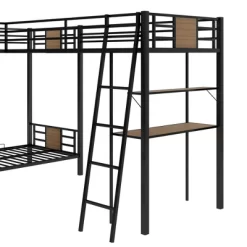L-Shaped Twin Over Twin Bunk Bed With Twin Size Loft Bed With Desk And Shelf , Brown - ModernLuxe -Children Furniture Store GUEST 5eb2ce14 ee47 409f b3c5 2718f17e26f1