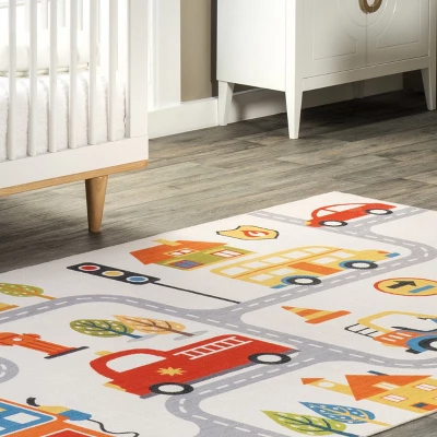 NuLOOM Carmina City Streets Machine Washable Kids Area Rug 3' X 5' In White Multi 10 NuLOOM Carmina City Streets Machine Washable Kids Area Rug 3' X 5' In White Multi - Image 8