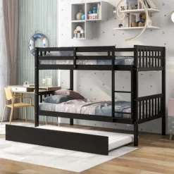 Twin Over Twin Wood Bunk Bed With Trundle, Safety Rail And Ladder-ModernLuxe -Children Furniture Store GUEST 605c8df9 bf99 4241 a632 0516ae8f6f0f