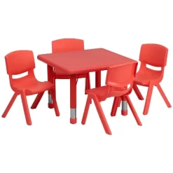Emma And Oliver 24" Square Plastic Height Adjustable Activity Table Set With 4 Chairs -Children Furniture Store GUEST 621fdb43 42e4 40c7 a0c5 89c5b6471905