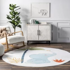 NuLOOM Elain Cheerful Elephant Machine Washable Kids Area Rug -Children Furniture Store GUEST 62989510 3e19 4611 bc36 3586a1007dde