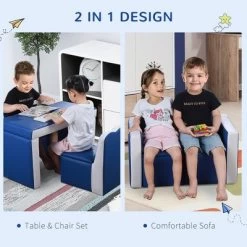 Qaba Kids Sofa Set 2-in-1 Multi-Functional Toddler Table Chair Set 2 Seat Couch Storage Box Soft Sturdy -Children Furniture Store GUEST 6346659c 0087 4c41 bfbf 947641c448a8