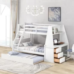 Twin Over Full Bunk Bed With Trundle, Built-in Desk, Three Storage Drawers And Shelf-ModernLuxe -Children Furniture Store GUEST 63aede89 7f14 49ae ba7e 93320d265ce0