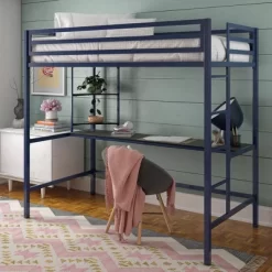 Twin Maxwell Metal Loft Bed With Desk & Shelves Blue/Black - Novogratz -Children Furniture Store GUEST 63e85108 62b9 4a7d 8a8e 9e3bf953eb2a
