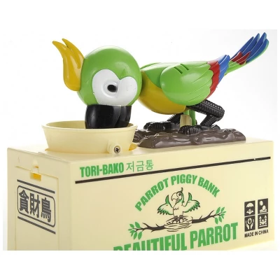 Insten Parrot Piggy Bank Robotic Coin Munching Toy Money Box, Green, 6.6x6.5 Inches 4 Insten Parrot Piggy Bank Robotic Coin Munching Toy Money Box, Green, 6.6x6.5 Inches - Image 2