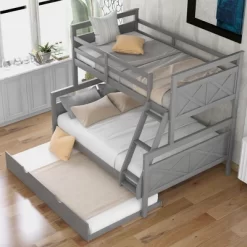 Twin Over Full Bunk Bed With Twin Size Trundle Bed, Ladder And Guardrail-ModernLuxe -Children Furniture Store GUEST 667ac71c 75b9 4b52 8867 6e59fef11d53
