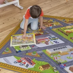 KC CUBS Boy & Girl Kids Country Farm Road W/ Construction Vehicle Car Traffic Educational Learning & Game Nursery Classroom Rug Carpet -Children Furniture Store GUEST 66ad9c2d e64e 4b76 a501 17ca96175607