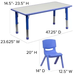 Emma And Oliver 23.625"W X 47.25"L Rectangular Plastic Height Adjustable Activity Table Set With 6 Chairs -Children Furniture Store GUEST 68c5d6f3 0e36 4119 b9ad e2a9ebcad48c